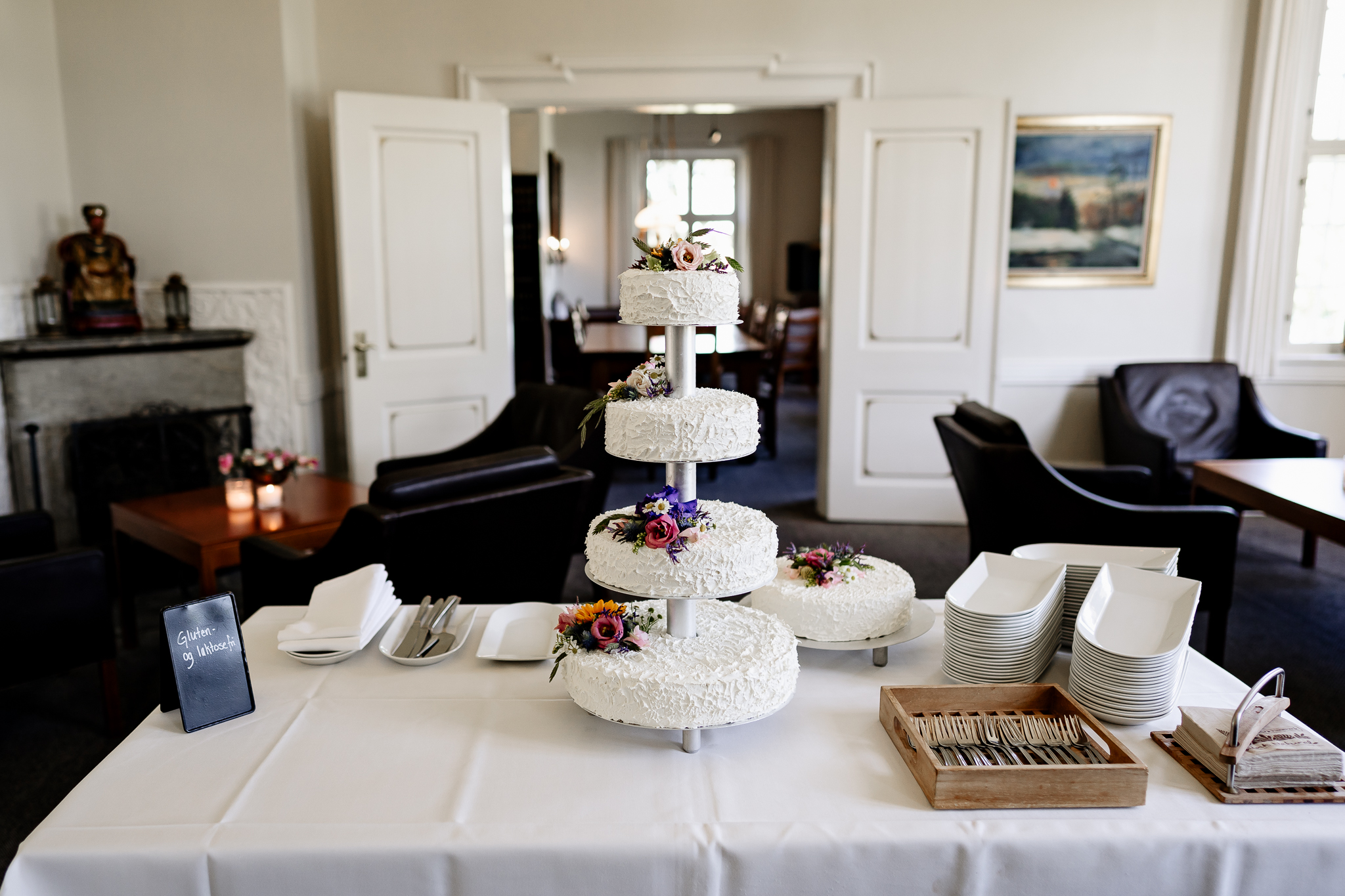 A wedding cake on a table